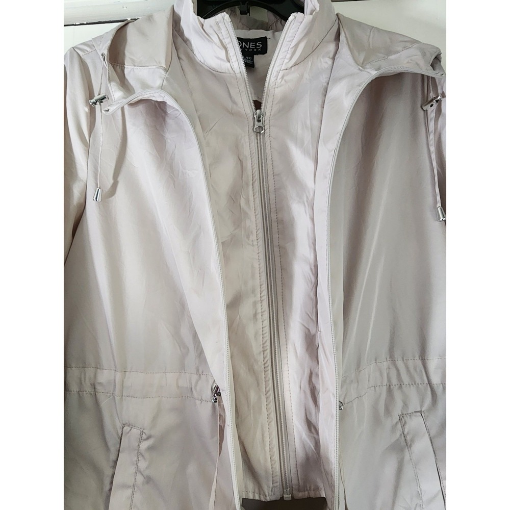 Jones New York XL Hooded Lightweight Jacket Zip Drawstring Beige Windbreaker - Picture 2 of 8
